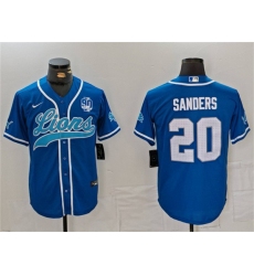 Men's Detroit Lions #20 Barry Sanders Blue With 90th Anniversary Cool Base Stitched Baseball Jersey