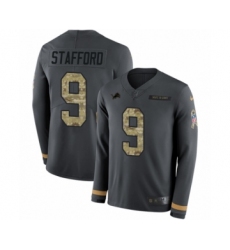 Men's Nike Detroit Lions #9 Matthew Stafford Limited Black Salute to Service Therma Long Sleeve NFL Jersey
