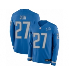 Youth Nike Detroit Lions #27 Glover Quin Limited Blue Therma Long Sleeve NFL Jersey