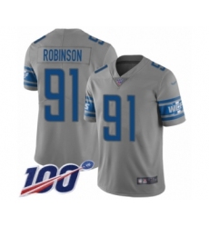 Youth Detroit Lions #91 A'Shawn Robinson Limited Gray Inverted Legend 100th Season Football Jersey
