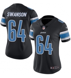 Women's Nike Detroit Lions #64 Travis Swanson Limited Black Rush Vapor Untouchable NFL Jersey