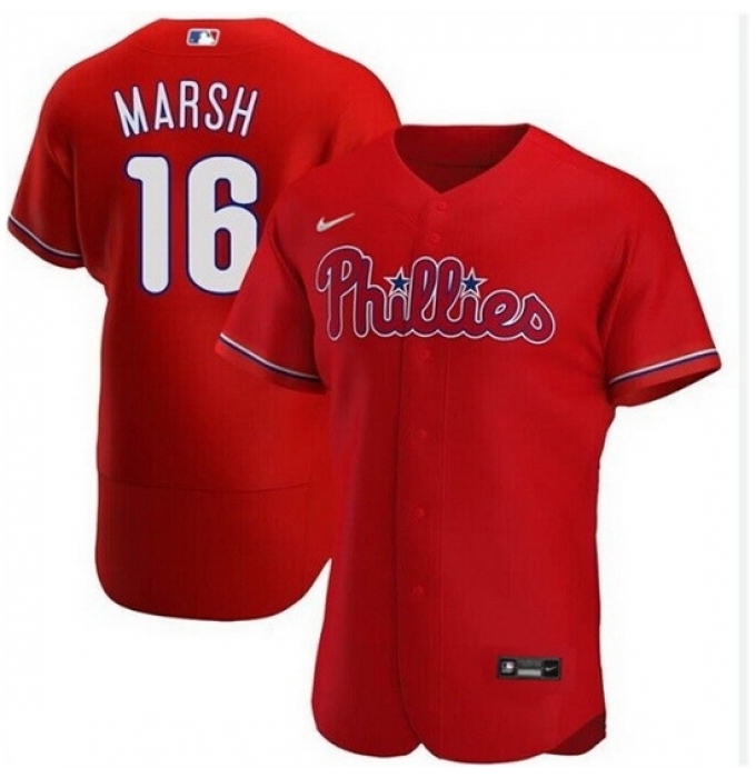 Men Philadelphia Phillies #16 Brandon Marsh Red Flex Base Stitched Baseball Jersey