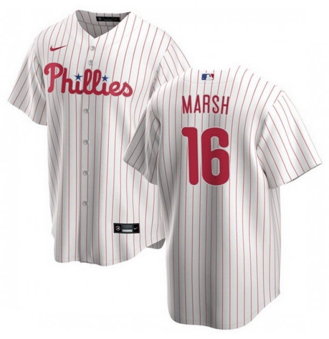 Men Philadelphia Phillies #16 Brandon Marsh White Cool Base Stitched Baseball Jersey
