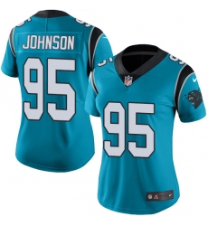 Women's Nike Carolina Panthers #95 Charles Johnson Limited Blue Rush Vapor Untouchable NFL Jersey