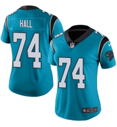 Women's Nike Carolina Panthers #74 Daeshon Hall Limited Blue Rush Vapor Untouchable NFL Jersey