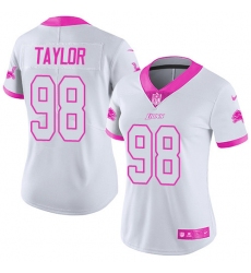 Women's Nike Detroit Lions #98 Devin Taylor Limited White/Pink Rush Fashion NFL Jersey