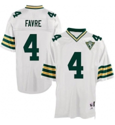 Mitchell and Ness Green Bay Packers #4 Brett Favre Authentic White With 75th Patch Throwback NFL Jersey