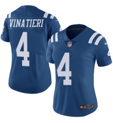 Women's Nike Indianapolis Colts #4 Adam Vinatieri Limited Royal Blue Rush Vapor Untouchable NFL Jersey