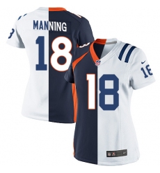 Women's Nike Indianapolis Colts #18 Peyton Manning Elite White/Navy Blue Split Fashion NFL Jersey
