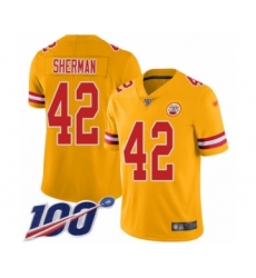 Men's Kansas City Chiefs #42 Anthony Sherman Limited Gold Inverted Legend 100th Season Football Jersey