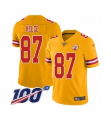 Men's Nike Kansas City Chiefs #87 Travis Kelce Limited Gold Inverted Legend 100th Season NFL Jersey