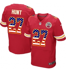 Men's Nike Kansas City Chiefs #27 Kareem Hunt Elite Red Home USA Flag Fashion NFL Jersey